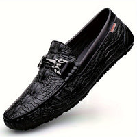 Men's Solid Color Lightweight Slip On Split Cow Leather Upper Loafer Shoes, Comfy Non Slip Casual Rubber Sole Dress Shoes, Men's Footwear
