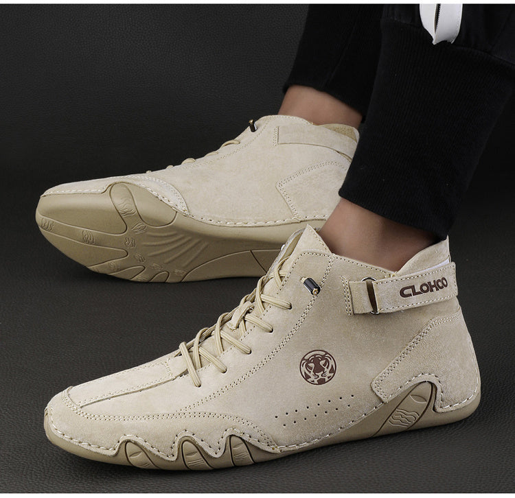 [CLOHOO Boots] CLOHOO Brand Men's Pig Short Boots | Preppy Style, Round Toe, Solid Color, Elastic Closure, Lining | England Scene, Spring, Fall, Winter, Summer