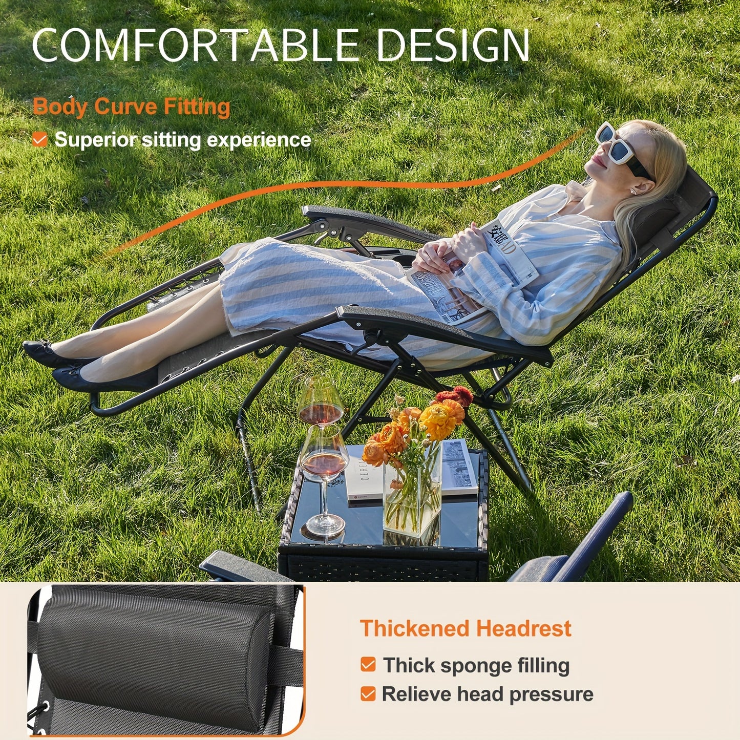 Set Of 2 Zero Cravity Lounge Chairs, Ergonomic Adjustable Lying Angle Sturdy Steel& Mesh Support