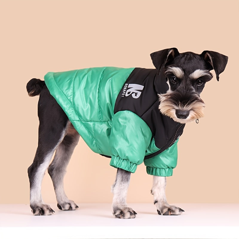 Thick Padded Winter Warm Dog Coat, Reflective Letter Graphic Jacket With Zip Up For Cold Seasons