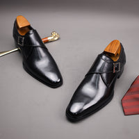 Men's Second Layer Cowhide Upper Solid Color Monk Shoes, Comfy Non Slip Rubber Sole Durable Dress Shoes, Men's Footwear