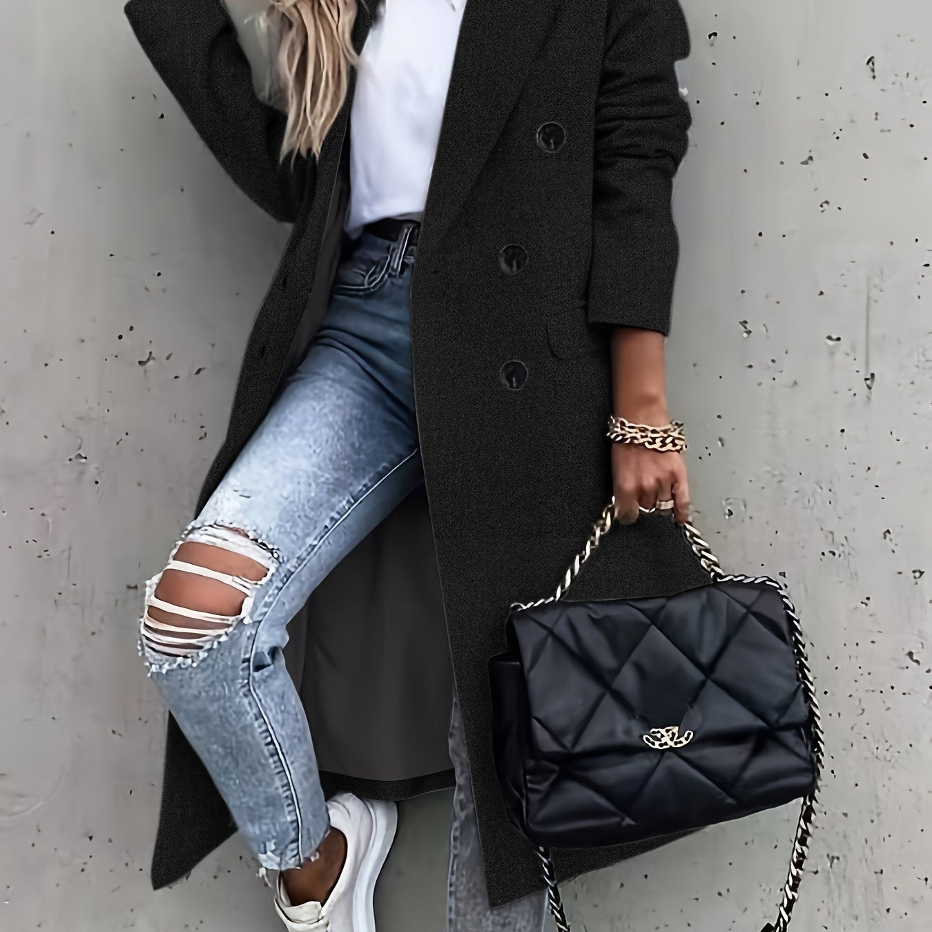 Double Breasted Simple Trench Coat, Casual Long Sleeve Outerwear, Women's Clothing