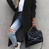 Double Breasted Simple Trench Coat, Casual Long Sleeve Outerwear, Women's Clothing