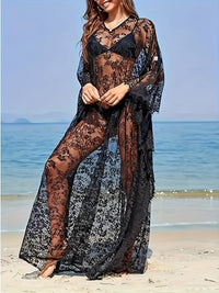 Beach Cover Up for Women Plus Size Boho Lace Kaftan Dress Sheer Bathing Suit Sexy Cover Up