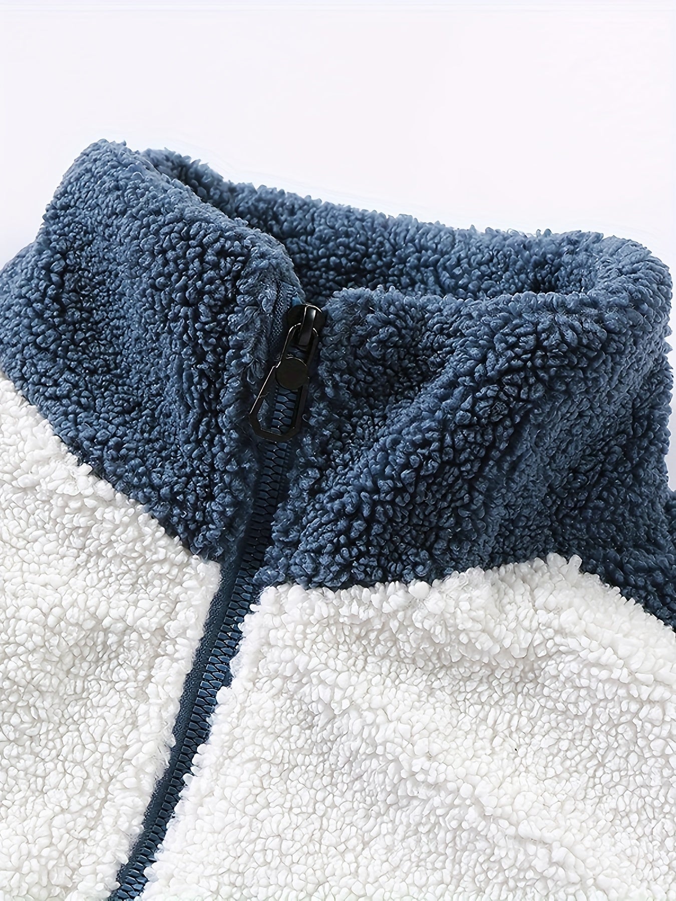Warm Plush Fleece Jacket, Men's Casual Color Block Stand Collar Jacket Coat For Fall Winter