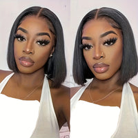 Glowing Short Bob Human Hair Wig - Super Dense 180% Volume with Seamless 13x4 Lace Front, Flawless Natural Hairline & Cute Baby Hair - Realistic and Irresistible