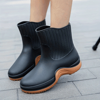 Women's Platform Ankle Rain Boots, Waterproof Solid Color Slip On Shoes, Outdoor Non-slip Shoes