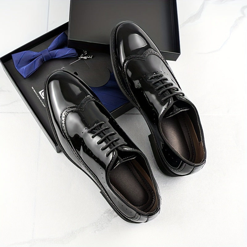 Men's Trendy Color Bock Wingtip Oxford Shoes, Comfy Non Slip Durable Lace Up Elegant Formal Shoes, Men's Footwear