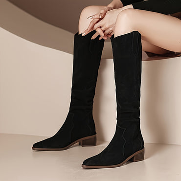 [Vintage Western Cowboy Boots] Ylxhoa Women's Vintage Western Cowboy Boots - Knee-High Pull-On Boots with Chunky Heels, Slip-Resistant PU Outsole, Pointed Toe, Durable Construction - Western Booties for Country Western Events
