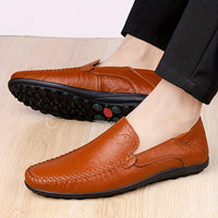 [CLOHOO, Leather Business Shoes] CLOHOO Men's Slip-On Business Casual Shoes | Breathable Second-Layer Leather Upper, Comfortable PU Lining & Rubber Sole, All-Season Versatile for Office, Travel & Vacation - Black, Refined App