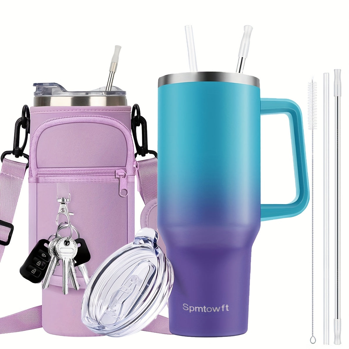 40oz Tumbler with Handle and Straw Lid& Carrier Bag, Durable Stainless Steel Travel Coffee Mug, Reusable Straw, Suitable For Hot And Cold Drinks, BPA-free Metal Water Bottles, Valentines Day Gifts, Wedding, Mens Gifts, Gifts