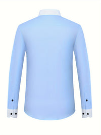 Chic Spring/Fall Men's Casual Shirt - Contrast Collar, Color Block, Long Sleeve, Easy Care, Perfect for Weekend