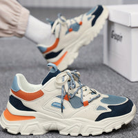 Men's Knit Breathable Chunky Shoes, Casual Lace Up Comfy Soft Sole Sneakers For Outdoor Activities, Spring And Summer, men's footwear