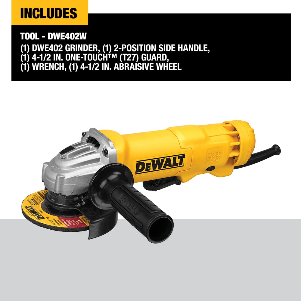 DEWALT Angle Grinder, 4.5 Inch, 11 Amp, With Paddle Switch (DWE402)