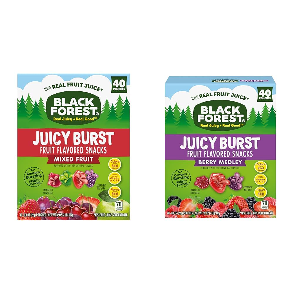 Bundle of Black Forest Juicy Burst Fruit Snacks - Mixed Fruit + Berry Medley, 0.8 Ounce Pouches (40 Count per Box)