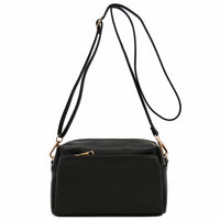 FashionPuzzle Small Triple Zip Crossbody Bag (Black)
