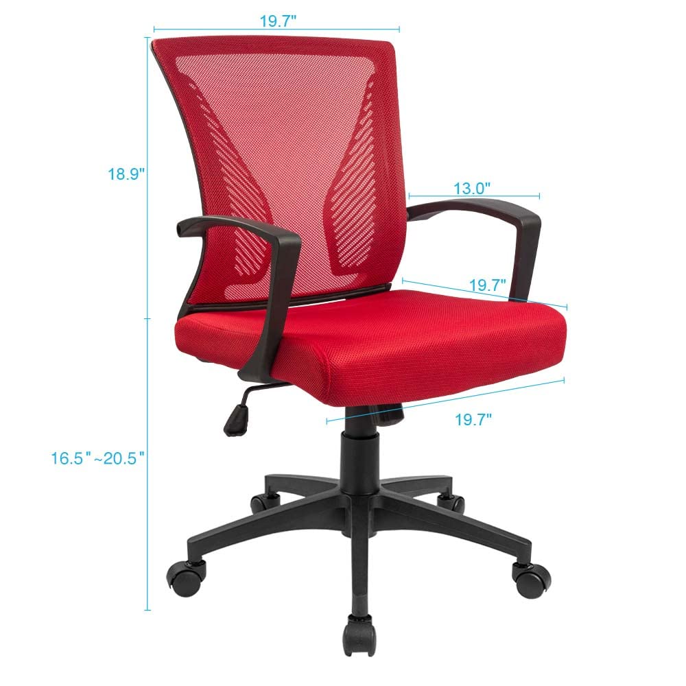 Furmax Office Chair Mid Back Swivel Lumbar Support Desk Chair, Computer Ergonomic Mesh Chair with Armrest (Red)