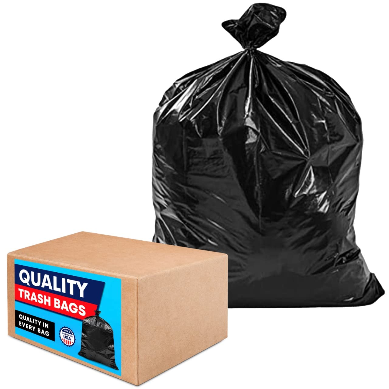 55-60 Gallon Trash Bags, (Value Pack 100 Bags w/Ties) Large Black Outdoor Trash Bags, Extra Large Trash Can Liners, 60 Gal, 55 Gal, 50 Gallon Trash Can Liner Capacity