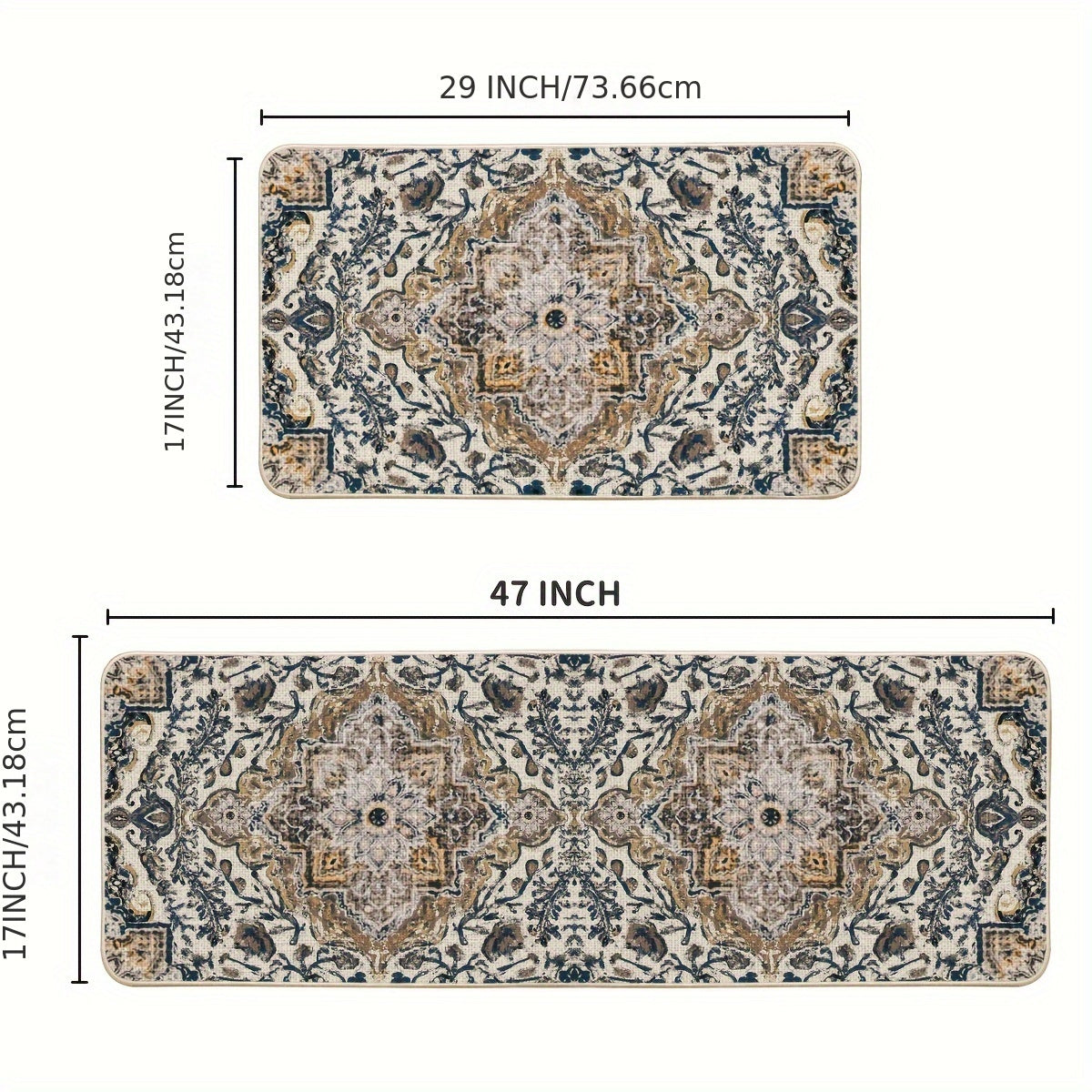 2pcs/set Sm:)e Flowers Bohemia Kitchen Mats, Daily Boho Home Decor Low-Profile Kitchen Rugs For Floor - 17x29 Inches And 17x47 Inches