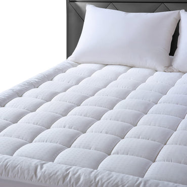 EASELAND Queen Size Mattress Pad Pillow Top Mattress Cover Quilted Fitted Mattress Protector Cotton Top Stretches up 8-21" Deep Pocket Cooling Mattress Topper (60x80 inch, White)