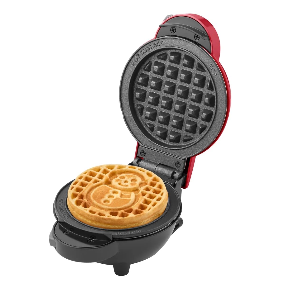 DASH Multimaker with 7 Removable Plates: Waffle Iron & Griddle + 3 Themed Plates - Santa Pumpkin Snowman - Mini Waffle for Halloween and Christmas Holidays - for Kids and Families (Red)