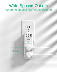 USB Outlet Extender Surge Protector - with Rotating Plug, 6 AC Multi Plug and 3 USB Ports (1 C), 1800 Joules, 3-Sided Swivel Power Strip Spaced Splitter for Home, Office, Travel