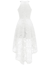 Dressystar 0028 Halter Floral Lace Cocktail Party Dress Hi-Lo Bridesmaid Dress White S