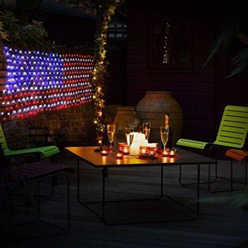 OZS American Flag Lights, 420LED Outdoor Waterproof Red White and Blue Led American Flag Net Light of The United States for Memorial Day, Independence Day, National Day, Veterans Day Decor(Plug in)