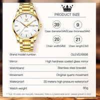 Gold Steel Watches for Men,Date Day Man Watch,Gold Men Watch White,Gold Waterproof Watch Men,Dress Watch for Men,Fashion Gold Wrist Watch for Men,Men Watches Luxury,Luminous Male Watch,OLEVS Watch Men