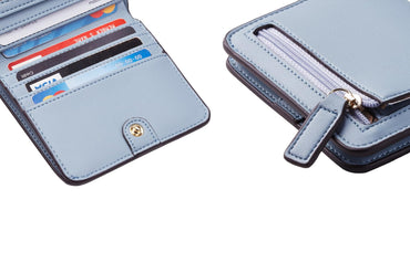 Toughergun Womens Rfid Blocking Small Compact Bifold Luxury Genuine Leather Pocket Wallet Ladies Mini Purse with ID Window (02 ReNapa Blue Classic)