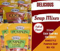 Grace Pumpkin Flavored Soup Mix Homestyle(3 Pks, 45g) & Spicy Cock Soup Mix (3pks,50g) | 6packs