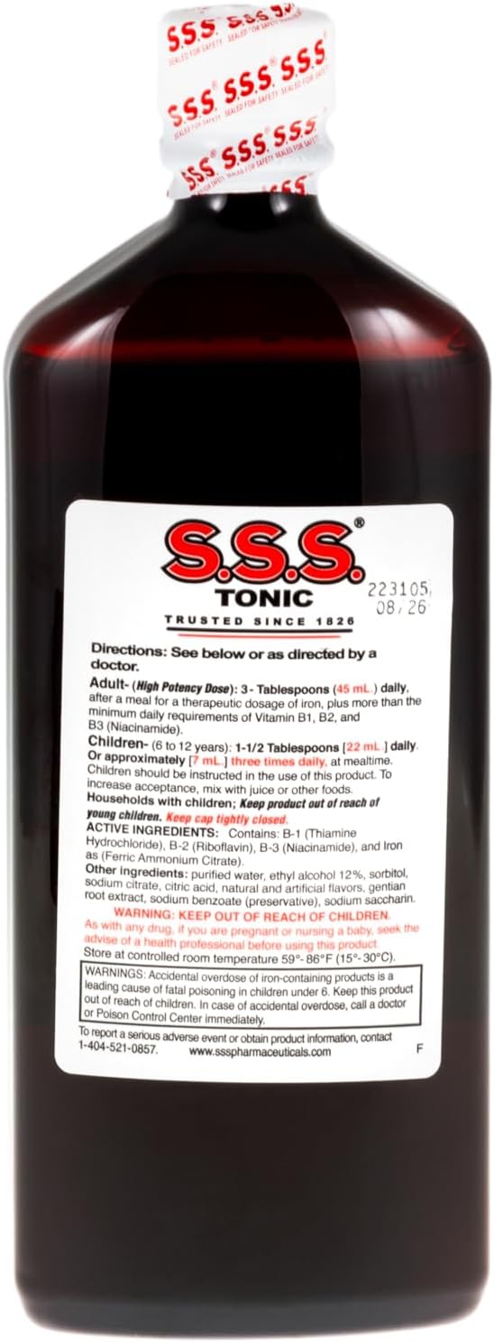 S.S.S. Tonic – High Potency Iron Supplement with B1, B2, B3 Vitamins – 20 fl oz Liquid Formula