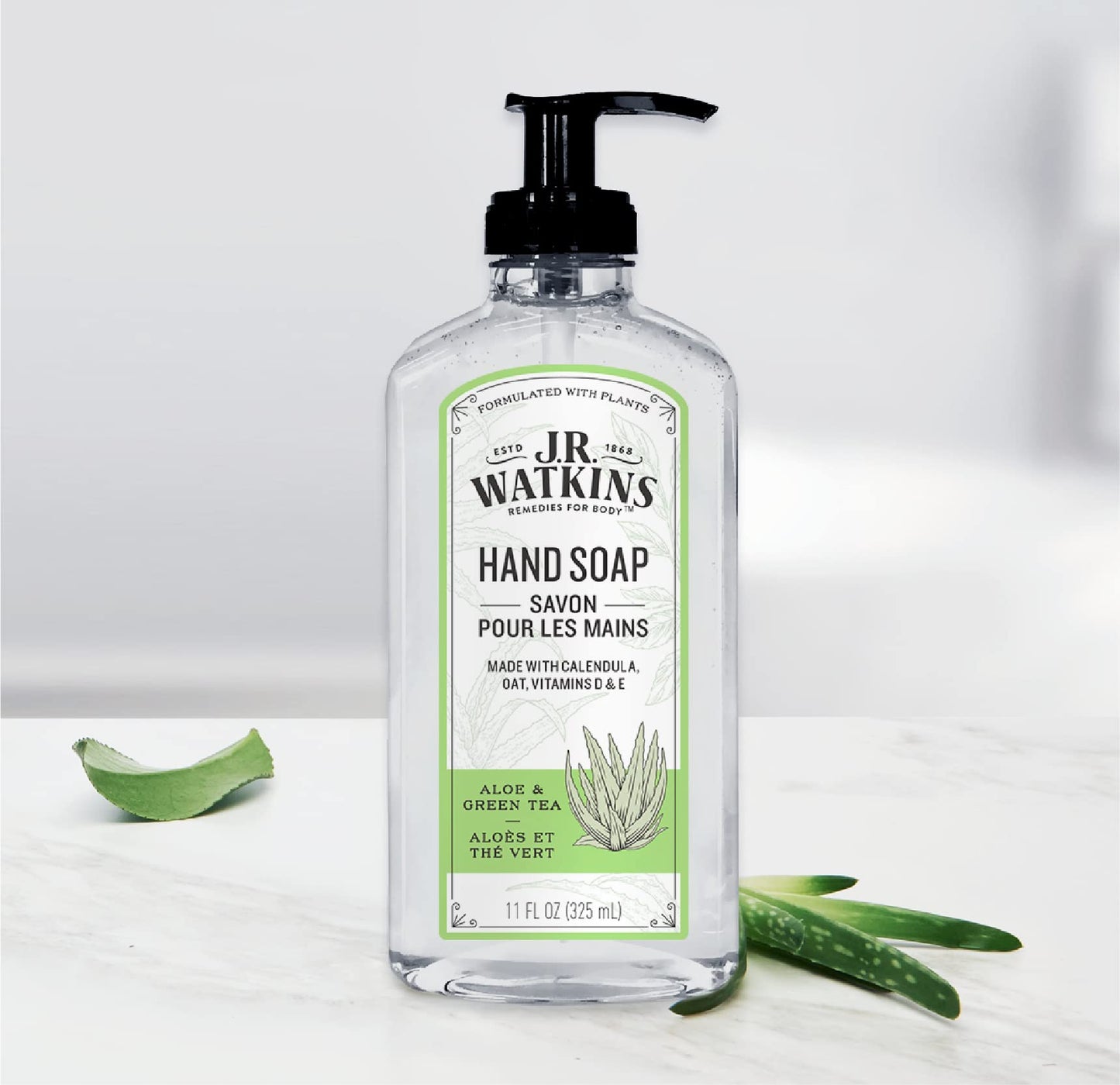 J.R. Watkins Gel Hand Soap, Scented Liquid Hand Wash for Bathroom or?Kitchen, USA Made and Cruelty Free, 11 fl oz, Aloe & Green Tea, 6 Pack