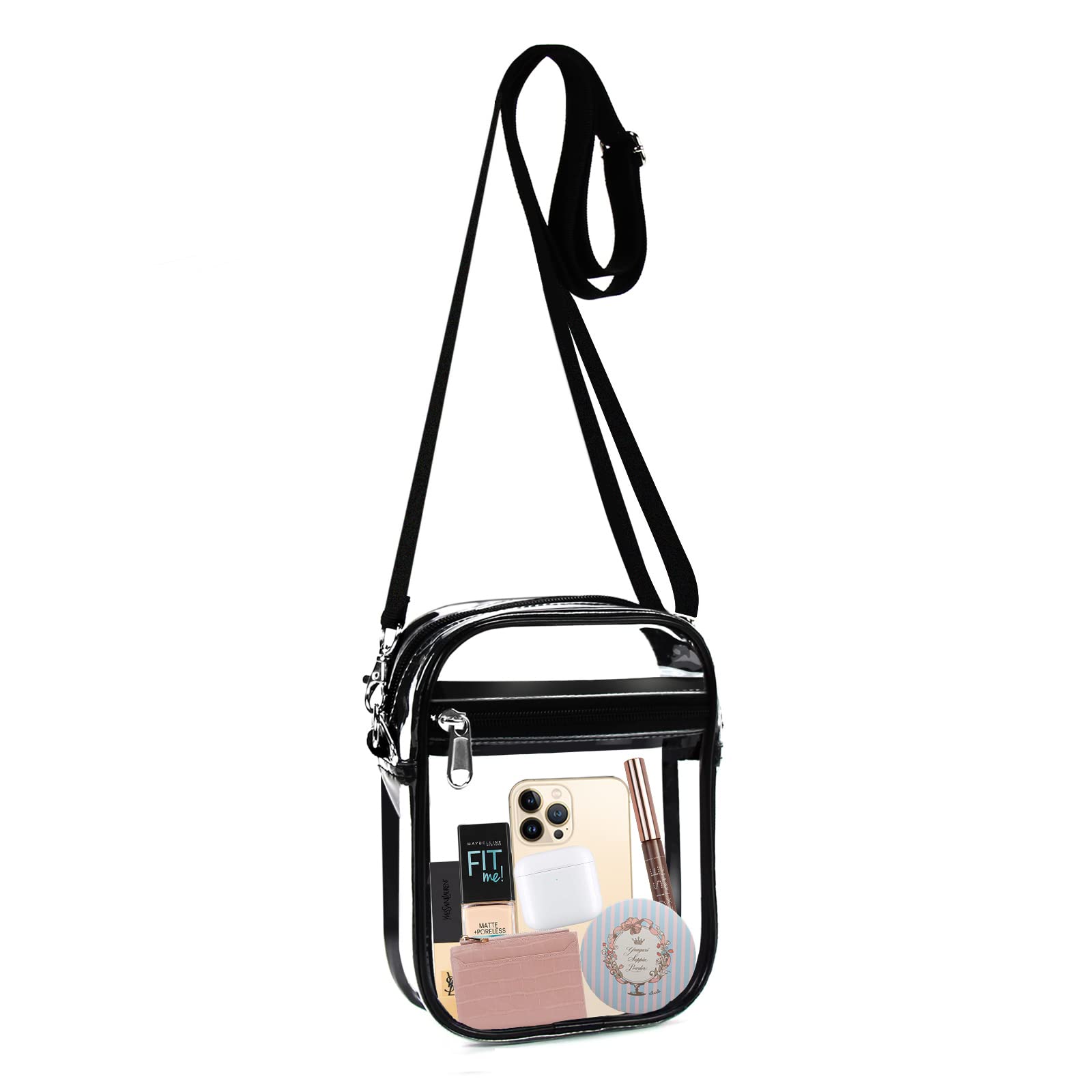 Fibrdoo Clear Crossbody Purse Bag, Clear Bag Stadium Approved with Front Pocket for Concerts Sports Festivals