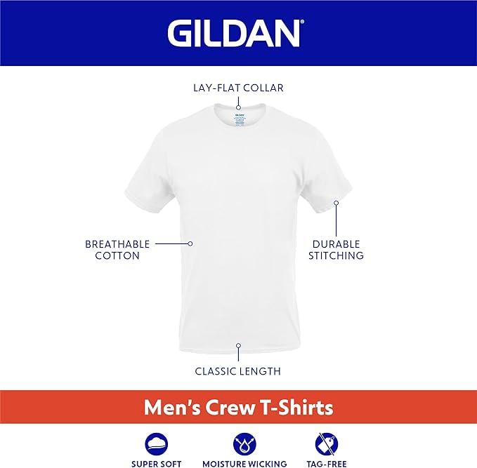 Gildan Men's Crew T-Shirts, Multipack, Style G1100 6 PACK WHITE