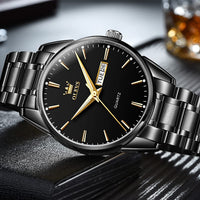 Date Day Watches for Men,Fashion Black Steel Watches for Men,Black Stainless Steel Quartz Watches Men,Man Watch,Black Dial Men's Steel Watch,Luminous Watch,Mens Dress Watch,Wrist Waterproof Watch Mens