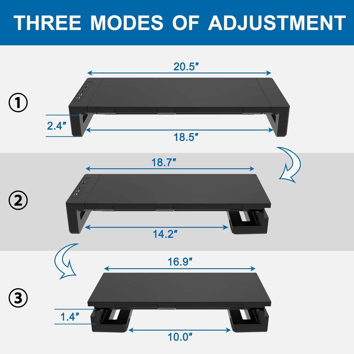 Monitor Stand Riser, AQQEF Foldable Computer Monitor Stand for Desk with USB 3.0 and Charging Port, Laptop Desk Shelf & Monitor Riser with Storage Drawer and Tablet Phone Hold