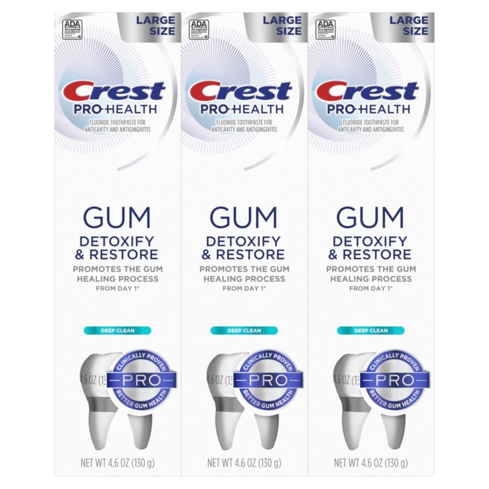 Crest Pro-Health Gum Detoxify and Restore Deep Clean Toothpaste 4.6 oz Pack of 3 Anticavity, Antibacterial Flouride Toothpaste, Clinically Proven, Gum and Enamel Protection