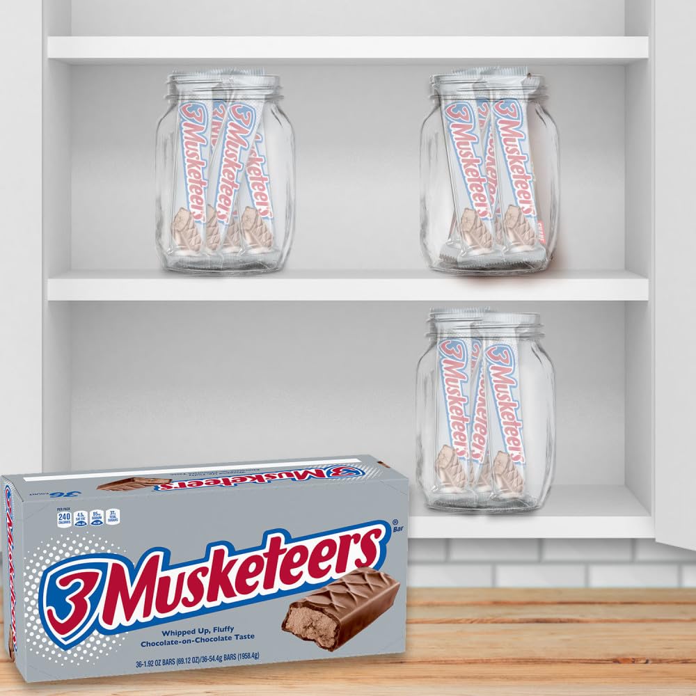 3 MUSKETEERS Candy Milk Chocolate Bars, Full Size, 1.92 oz Bar (Pack of 36) Box