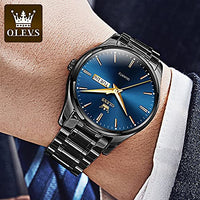 Day Date Watches Men,Black Steel Blue Men Watch,Big Face Men Watch,Luxury Men Watches,Black Steel Watch Man Waterproof,Luminous Men Watch,Male Watches,Men Dress Watch for Men,Classic Steel Wristwatch