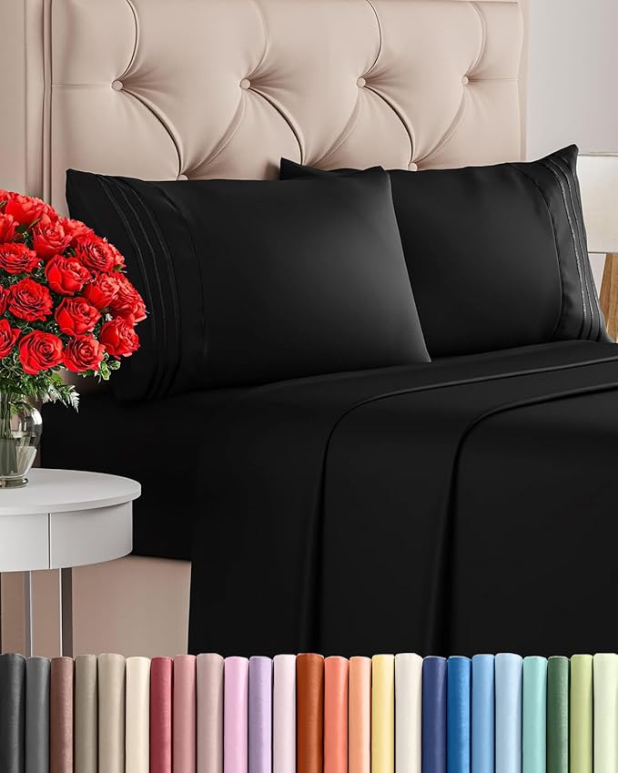 Queen Size 4 Piece Sheet Set - Comfy Breathable & Cooling Bed Sheets Set - Hotel Luxury Bedding for Women, Men, Kids, Teens, Boys & Girls - Deep Pockets, Soft and Wrinkle Free - Oeko-Tex - Dark Grey