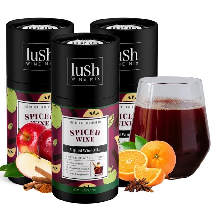 Lush Wine Mix, Holiday Spiced Wine, Makes 8+ Drinks, Organic Cocktail Mixers, Mocktails Non-Alcoholic Drinks, Mulled Apple Cider, Traditional Mulling Spices, Instant, Gluhwein, Sachet Bag - 3 Pack