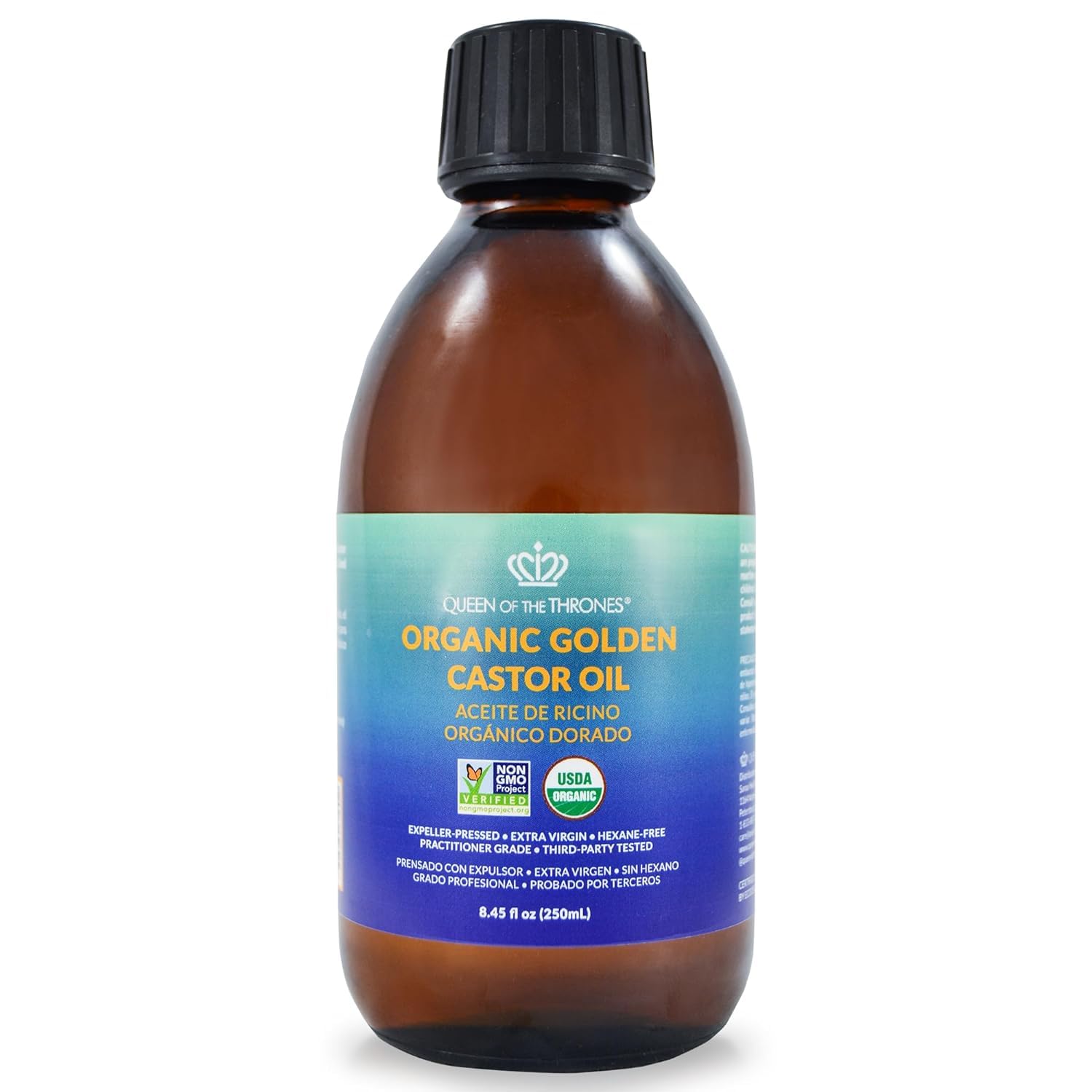 QUEEN OF THE THRONES Organic Golden Castor Oil - | 100% Pure & Expeller-Pressed for Hair, Skin & Nails | Hexane Free | USDA Certified (8.4oz (250 ml))