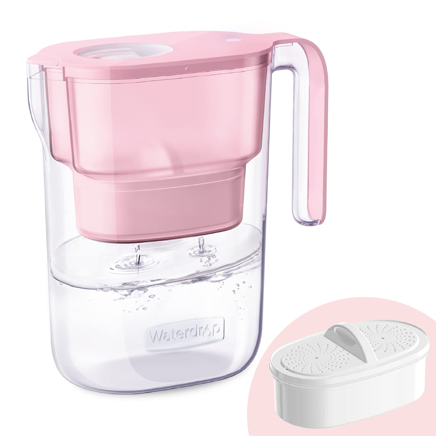 Waterdrop 200-Gallon Long-Life Elfin 7-Cup Water Filter Pitcher with 1 Filter, NSF Certified, 5X Times Lifetime, Reduces PFAS, PFOA/PFOS, Chlorine, BPA Free, Pink