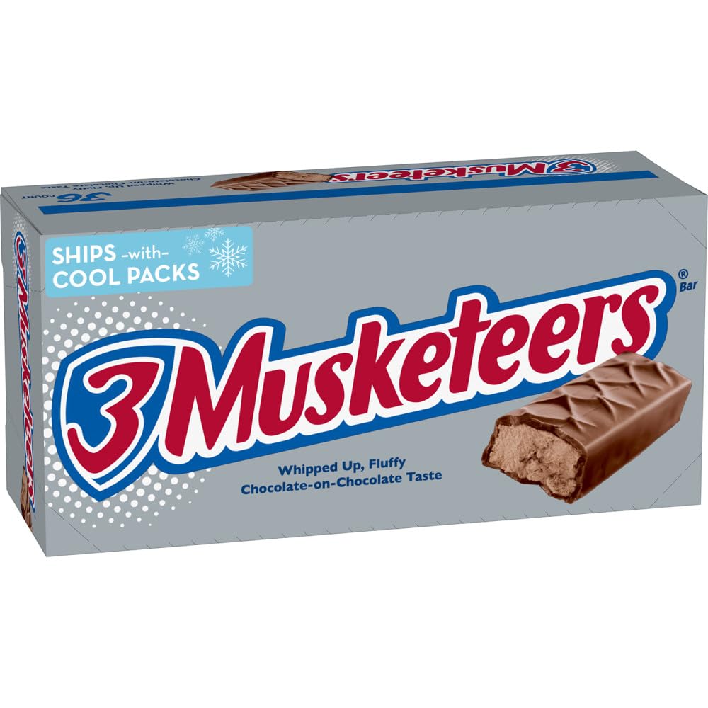 3 MUSKETEERS Candy Milk Chocolate Bars, Full Size, 1.92 oz Bar (Pack of 36) Box