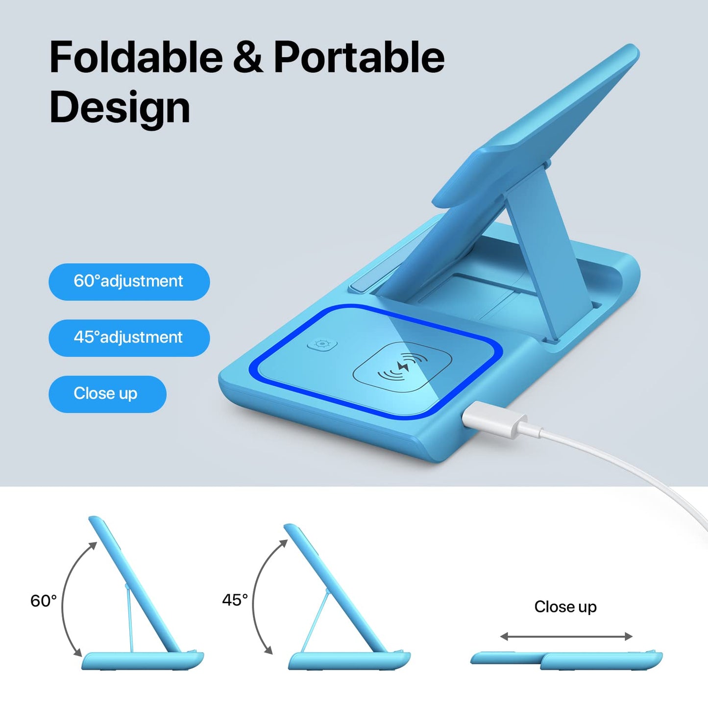 Wireless Charging Station, 3 in 1 Wireless Charger Stand, Fast Wireless Charging Dock for iPhone15 14 13 12 11 Pro/X/Max/XS/XR/8/Plus, for Apple Watch8/7/6/5/4/3/2/SE, for Airpods 3/2/Pro(Blue)