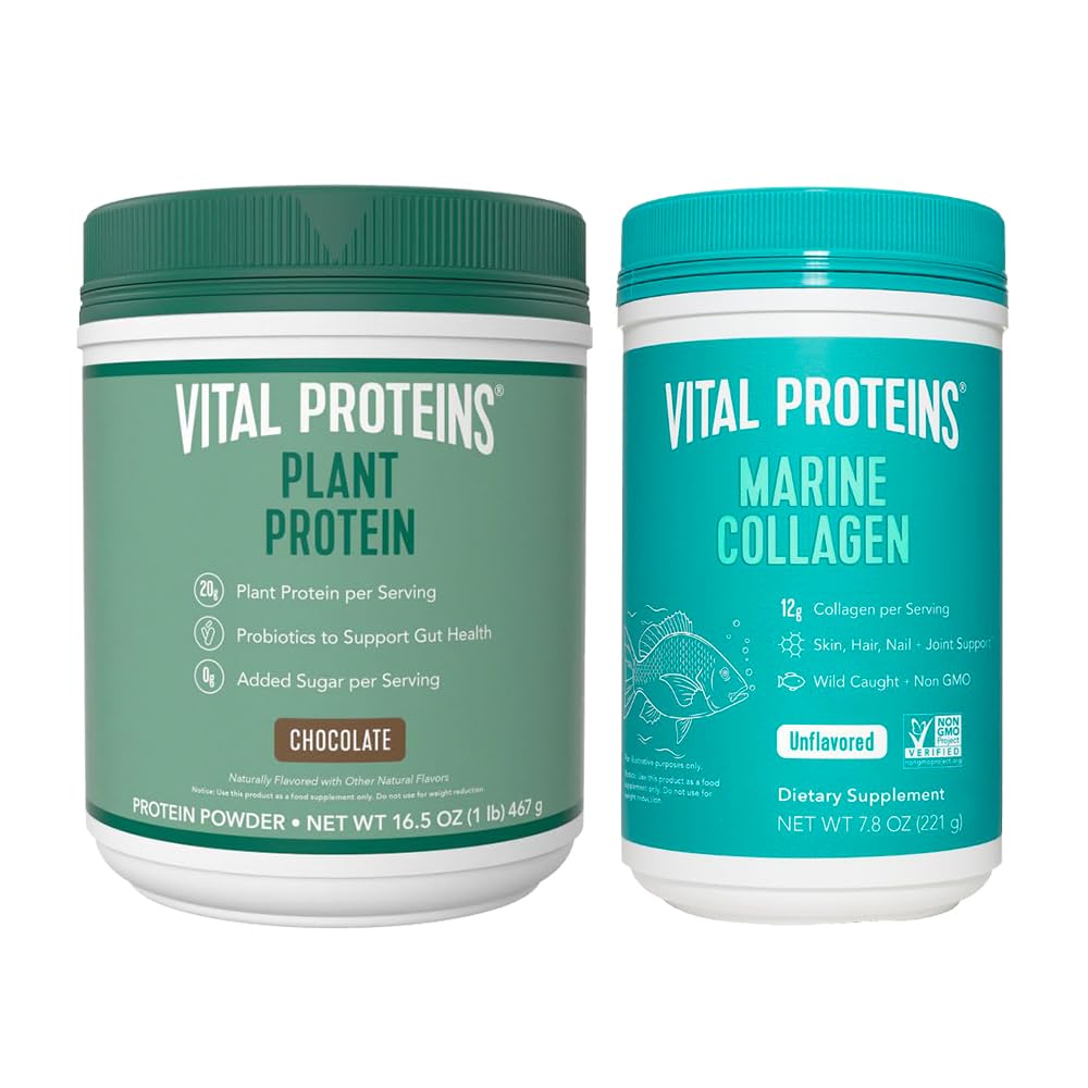 Vital Proteins Marine Collagen Peptides Powder 7.8 oz Unflavored + 16.5 oz Chocolate Plant Protein Powder