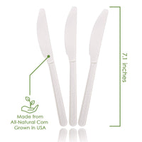 Ecovita 100% Compostable Knives - 140 Large Disposable Utensils (7 in.) Eco Friendly Durable and Heat Resistant Alternative to Plastic Knives with Convenient Tray
