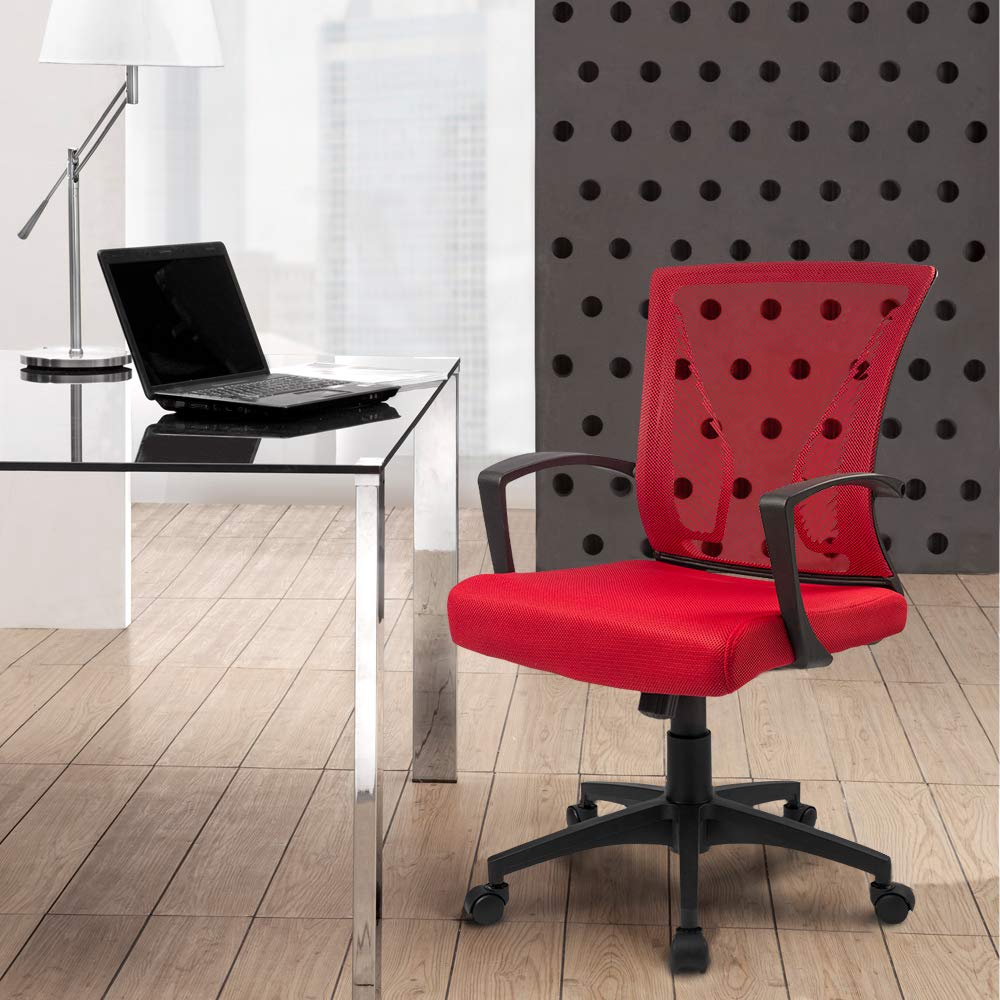 Furmax Office Chair Mid Back Swivel Lumbar Support Desk Chair, Computer Ergonomic Mesh Chair with Armrest (Red)
