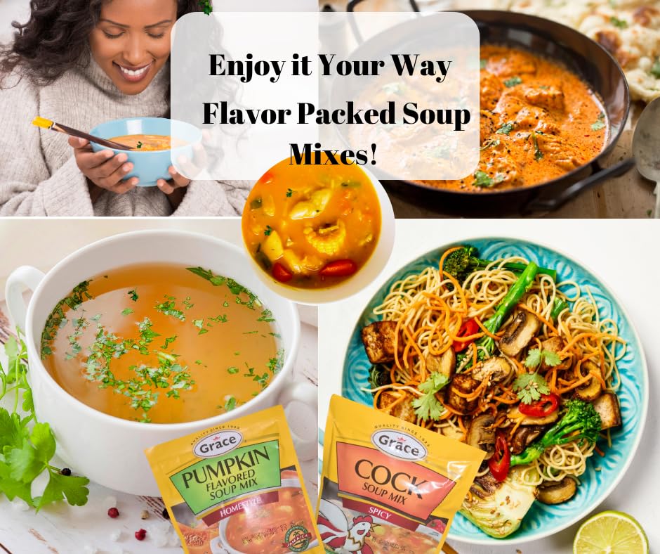 Grace Pumpkin Flavored Soup Mix Homestyle(3 Pks, 45g) & Spicy Cock Soup Mix (3pks,50g) | 6packs